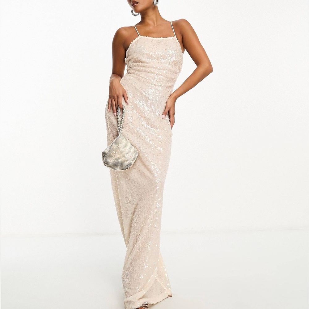 4th + Reckless Nude Sequins Cross Back Maxi BEC Dress Size: Medium